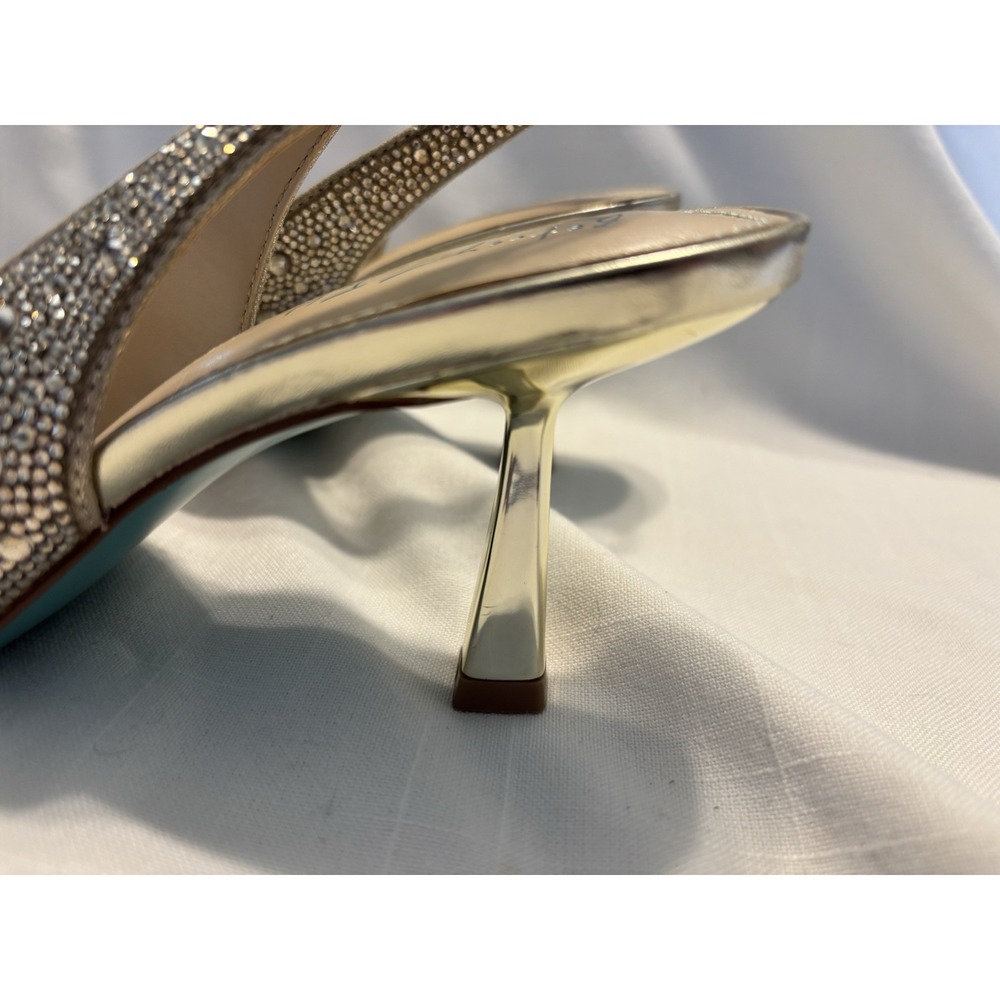 Betsey Johnson Gold Rhinestone Sparkly Clark Slingback Block Heels Pointed Toe 6 - Picture 5 of 9